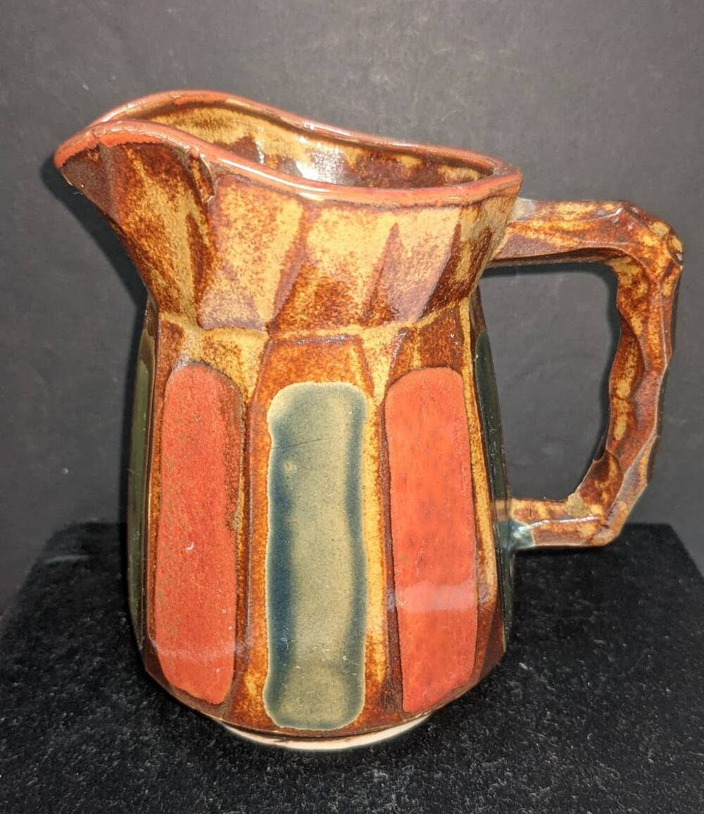 Vintage Inarco Japan Stoneware Pitcher Red Orange Green Rustic Glaze MCM
